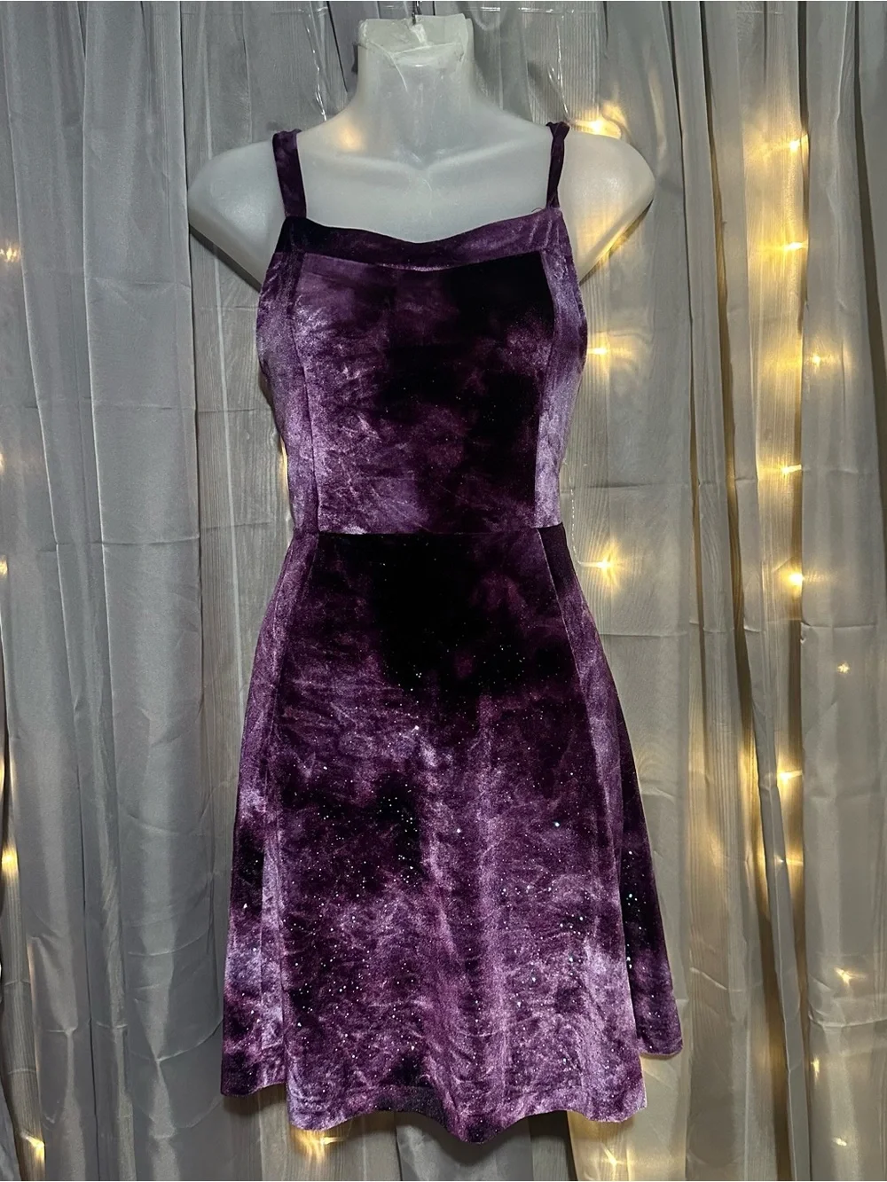 Justice velvet/velour sparkly glitter purple A-line mini dress Sz XL 16-18 youth